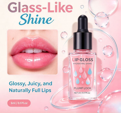 Glass Skin Lip Plumping Oil - 5ml Dropper Lip Glow Treatment for Dry Lips, Liquid Hydrating Lip Balm Serum, High-Shine Clear Lip Tint Gloss (0.17 fl oz)