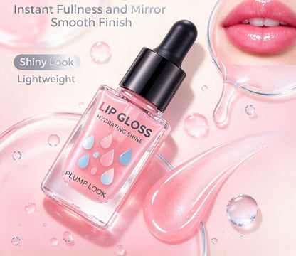 Glass Skin Lip Plumping Oil - 5ml Dropper Lip Glow Treatment for Dry Lips, Liquid Hydrating Lip Balm Serum, High-Shine Clear Lip Tint Gloss (0.17 fl oz)