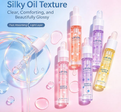 Hydrating Glow Lip Oil for Dry Lips, Non-Sticky Glass Shine Lip Gloss, Deep Moisturizing Lip Care Serum with Dropper Applicator (6ml / 0.20 fl oz)