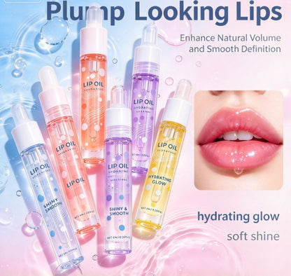 Hydrating Glow Lip Oil for Dry Lips, Non-Sticky Glass Shine Lip Gloss, Deep Moisturizing Lip Care Serum with Dropper Applicator (6ml / 0.20 fl oz)