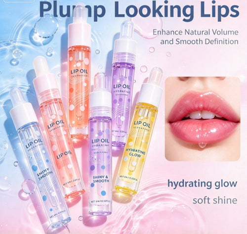 Hydrating Glow Lip Oil for Dry Lips, Non-Sticky Glass Shine Lip Gloss, Deep Moisturizing Lip Care Serum with Dropper Applicator (6ml / 0.20 fl oz)