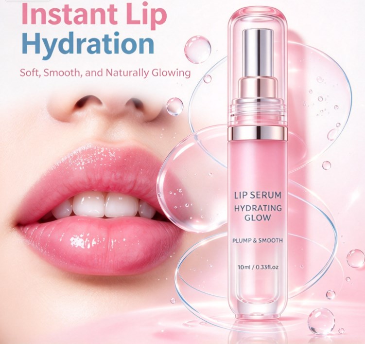Hydrating Lip Serum Glow - Plumping Lip Care Oil with Hyaluronic Acid for Dry Lips, Nourishing Clear Lip Gloss Treatment, Glass Shine Lip Plumper Oil (10ml / 0.33 fl oz)