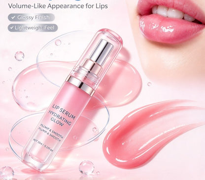 Hydrating Lip Serum Glow - Plumping Lip Care Oil with Hyaluronic Acid for Dry Lips, Nourishing Clear Lip Gloss Treatment, Glass Shine Lip Plumper Oil (10ml / 0.33 fl oz)