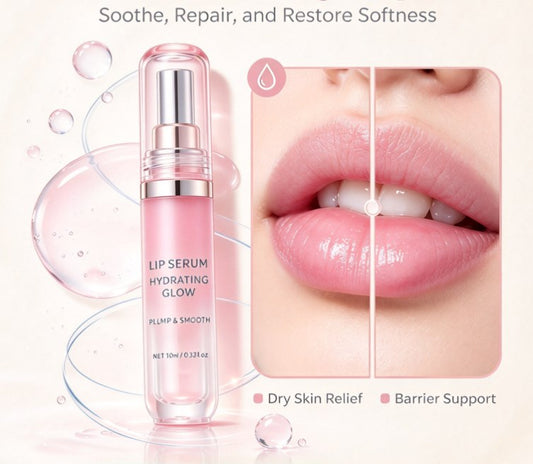 Hydrating Lip Serum Glow - Plumping Lip Care Oil with Hyaluronic Acid for Dry Lips, Nourishing Clear Lip Gloss Treatment, Glass Shine Lip Plumper Oil (10ml / 0.33 fl oz)