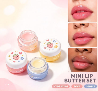 Mini Lip Butter Set – Hydrating & Softening Lip Balm Trio Pack for Dry Lips (Strawberry, Lemon, Blueberry)
