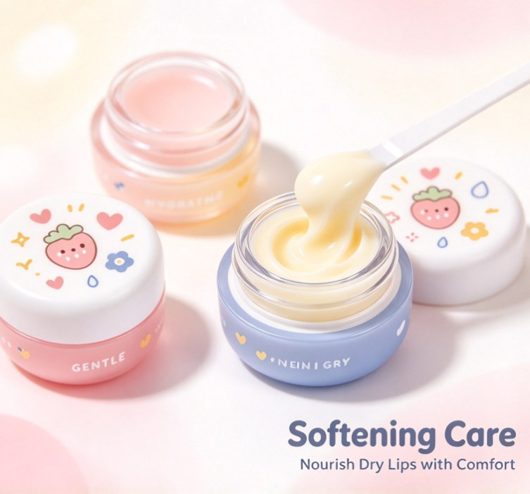 Mini Lip Butter Set – Hydrating & Softening Lip Balm Trio Pack for Dry Lips (Strawberry, Lemon, Blueberry)